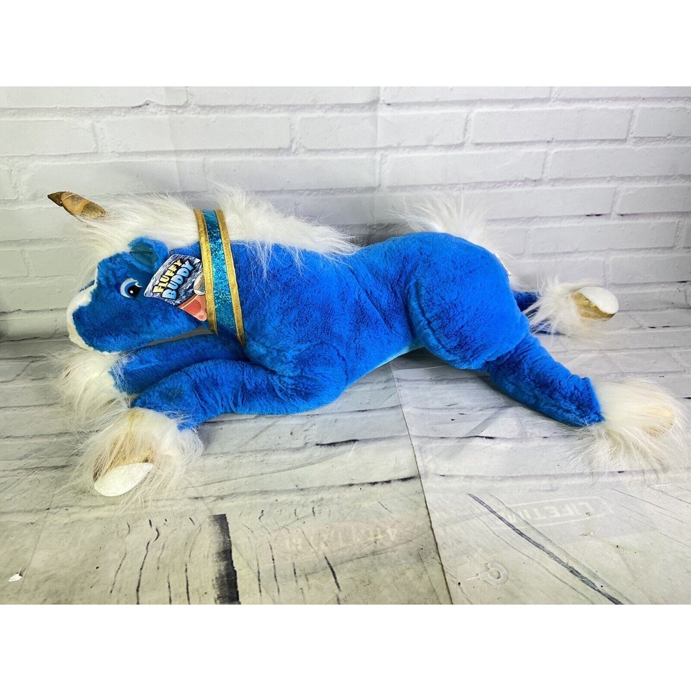 Fluffy Buddy Blue Unicorn Laying Plush Stuffed Animal Toy Rhode Island Novelty